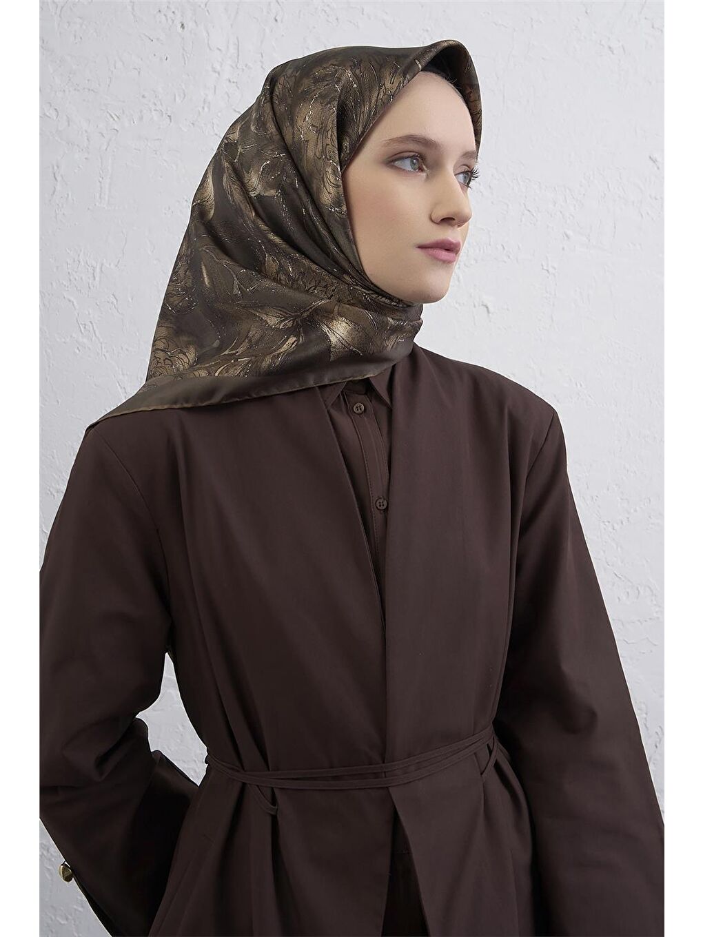 Kahverengi Saf İpek Sura Eşarp 9409D 84