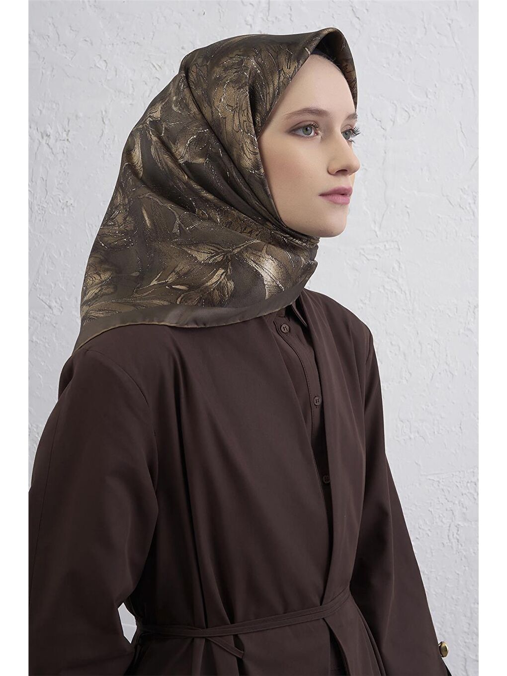 Kahverengi Saf İpek Sura Eşarp 9409D 84-1