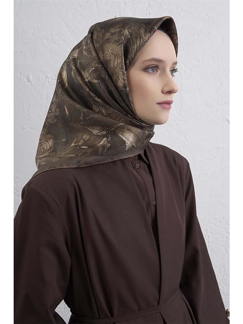 Kahverengi Saf İpek Sura Eşarp 9409D 84-2