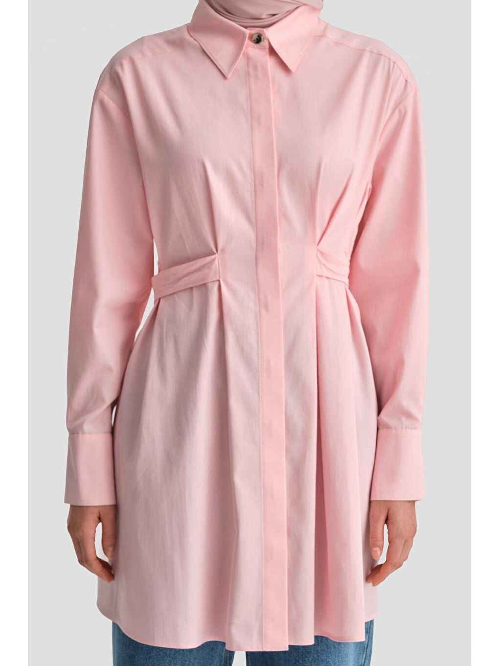 Fiyonklu Naturel Kumaşlı Tunik 24K4300 Pembe-3