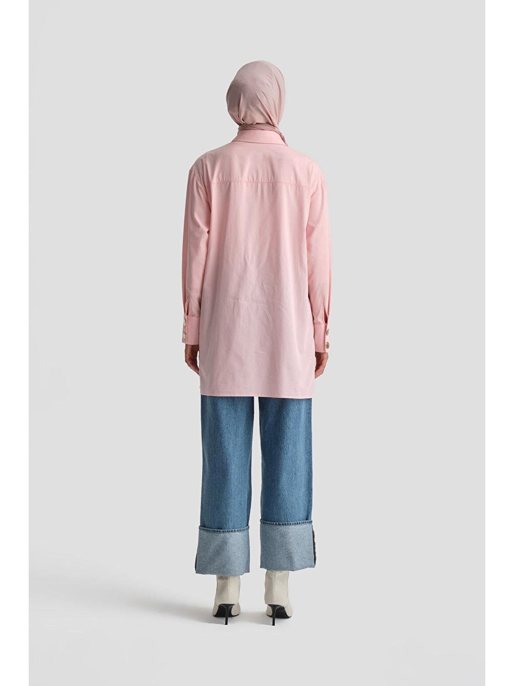 Fiyonklu Naturel Kumaşlı Tunik 24K4300 Pembe-4