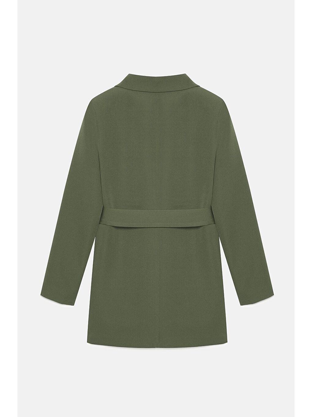 Haki Kadın Tek Düğmeli Dokuma Kruvaze Blazer Ceket - Kuşaklı-6