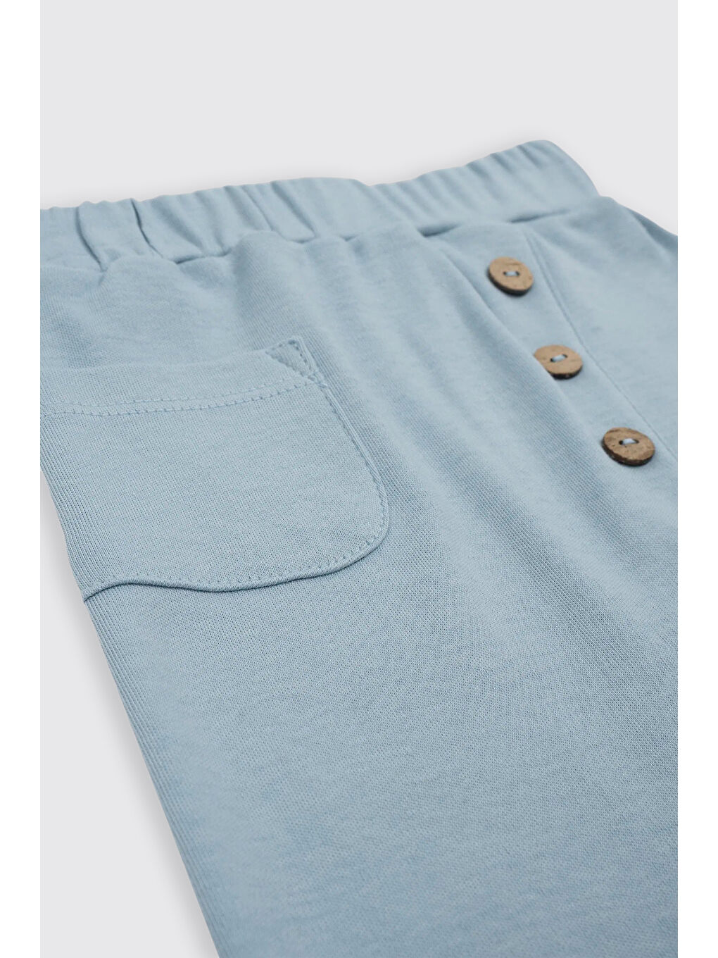 Yenidoğan Düğme ve Cep Detaylı Örme Mavi Pantolon-2