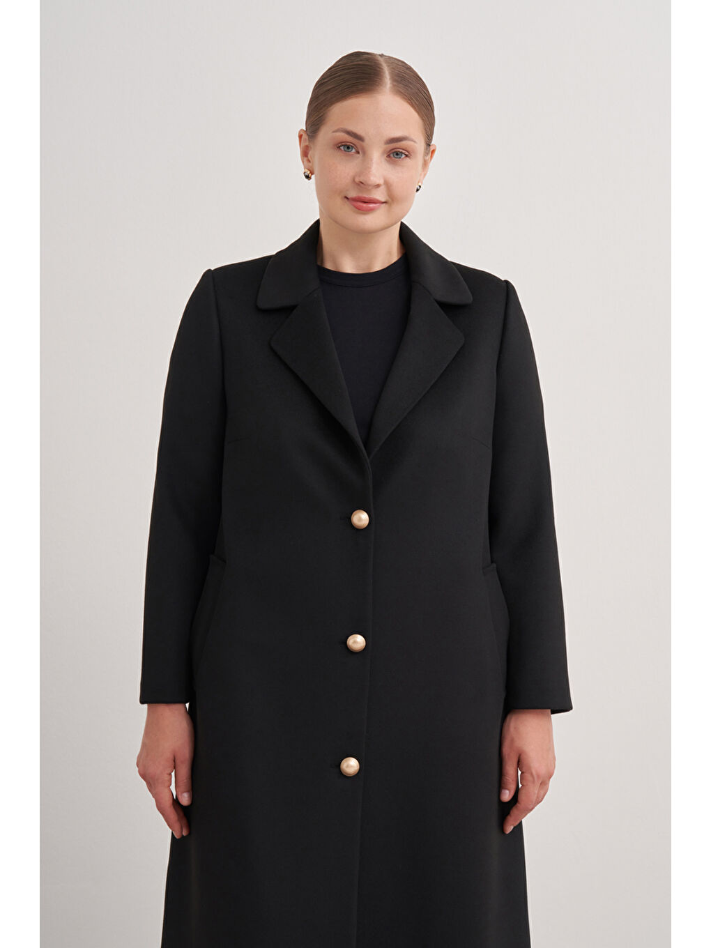 Siyah 8582112 Kırlangıç Yaka Kaban-4