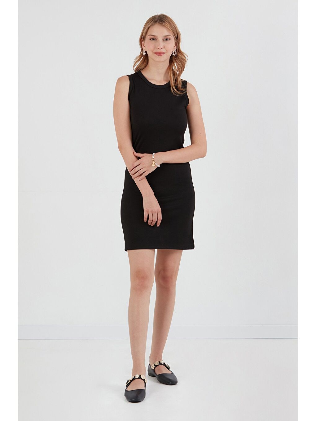 Siyah Basic Halter Yaka Elbise-3