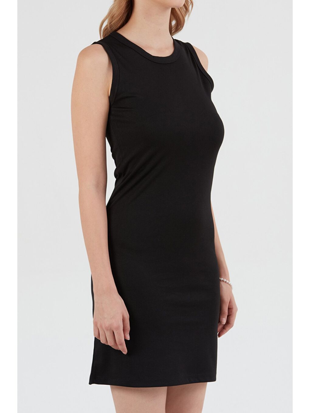 Siyah Basic Halter Yaka Elbise-4