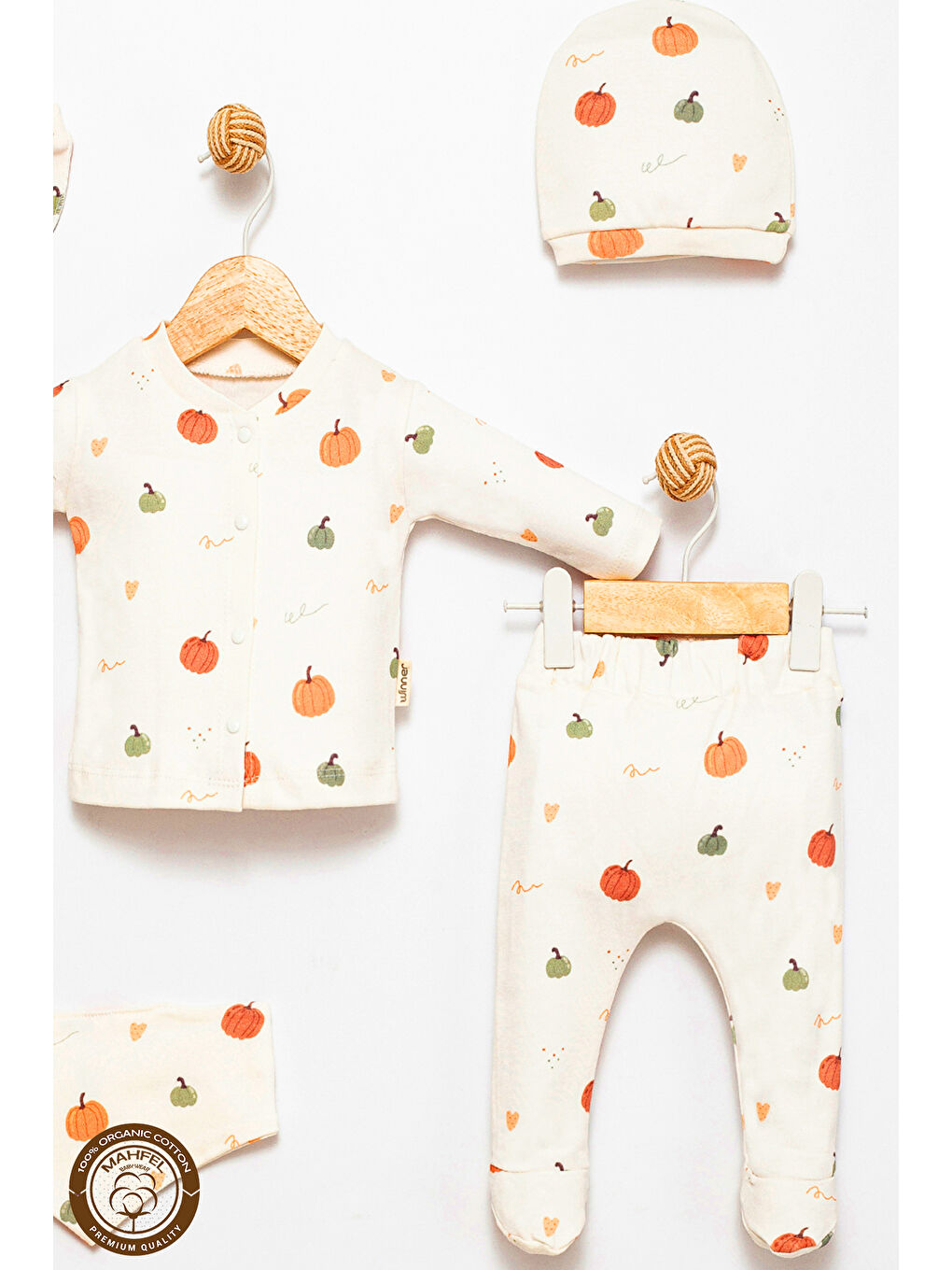 Lila Pamuklu 5 li Yenidoğan Balkabağı Baskılı Hastane Çıkışı Seti-2