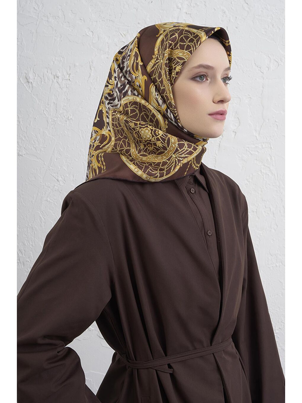Kahverengi Saf İpek Sura Eşarp 9411D 80-1