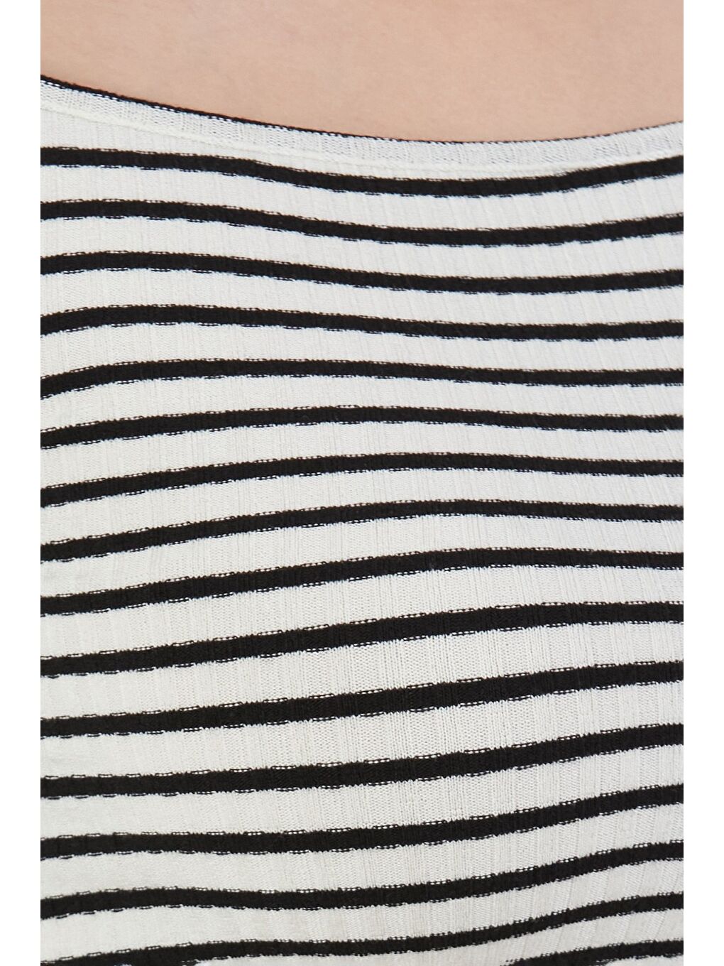 Ekru Çizgili Madonna Yaka Elastanlı Crop Bluz-4