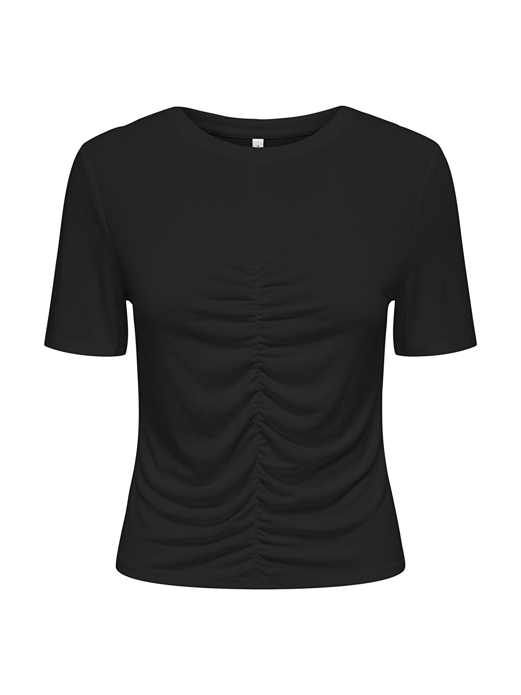 Siyah Onlfree Büzgülü Regular Fit Bisiklet Yaka T Shirt 15346602-5