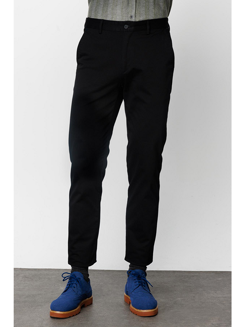 Siyah Erkek Pamuklu Kumaş Pantolon Rahat Kalıp Günlük Ofis Stili-1