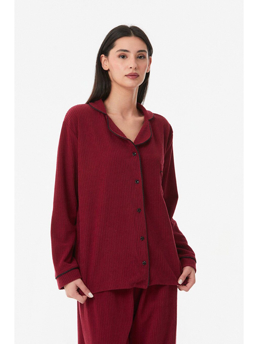 Mürdüm Fitilli Düğmeli Pijama Takımı-1