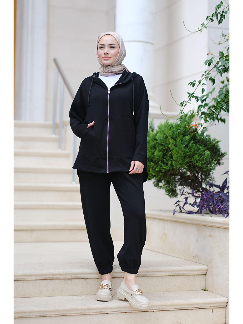 Fermuarlı İkili Takım Siyah-3