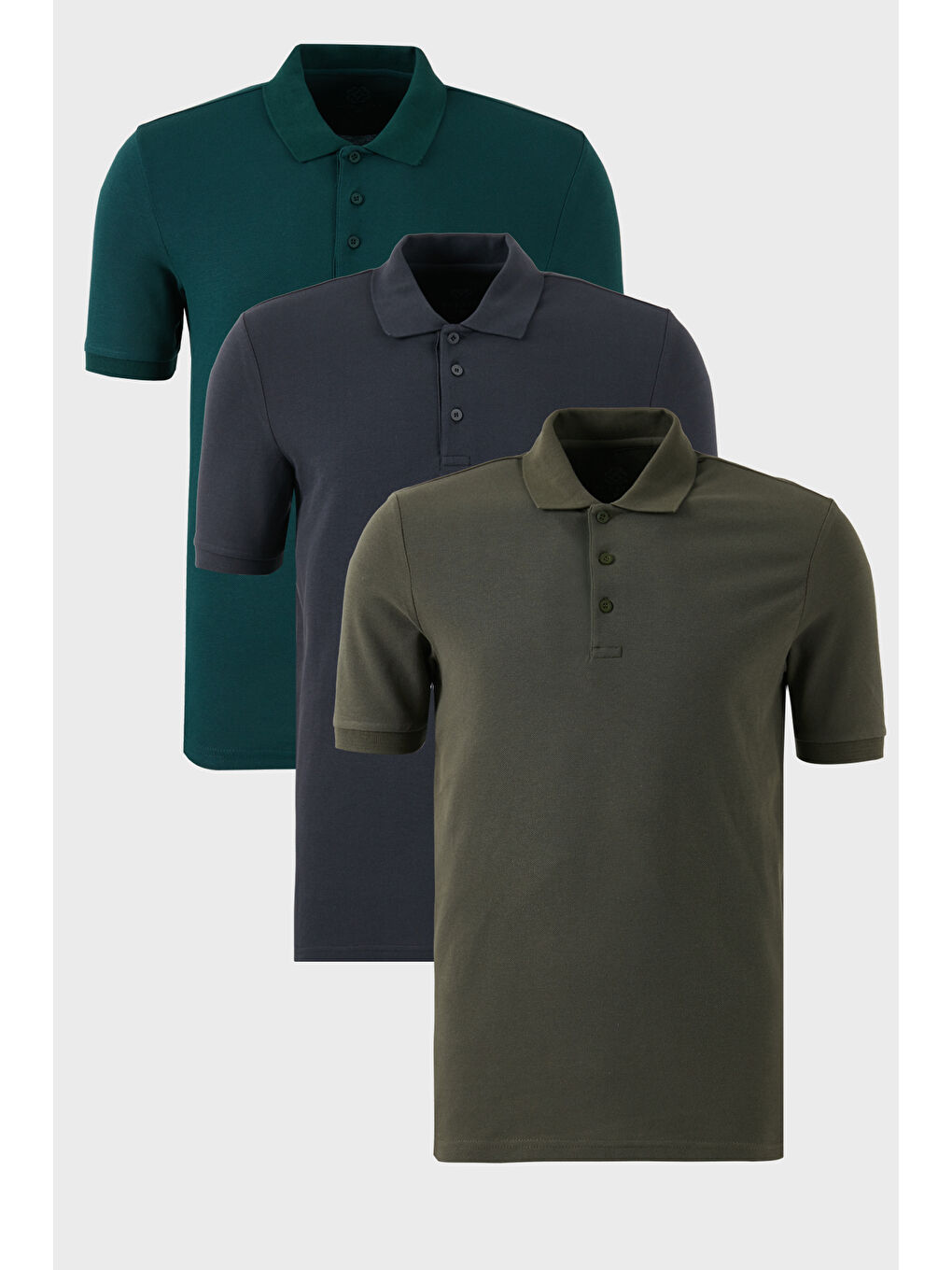 Haki Pamuklu Regular Fit Düğmeli Polo Yaka 3'lü Paket T Shirt 5902127S3
