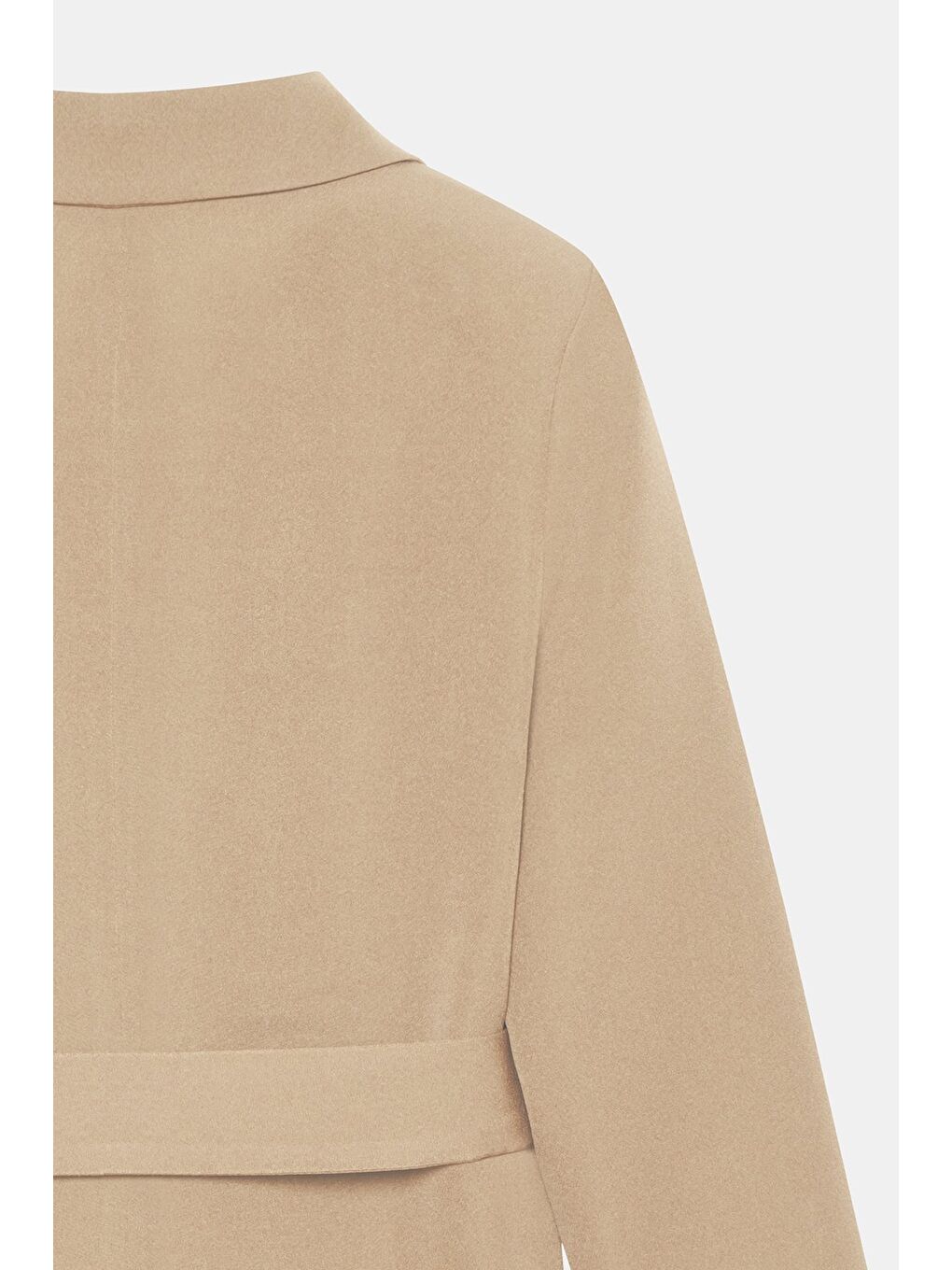 Bej Vizon Kadın Tek Düğmeli Dokuma Kruvaze Blazer Ceket - Kuşaklı-3