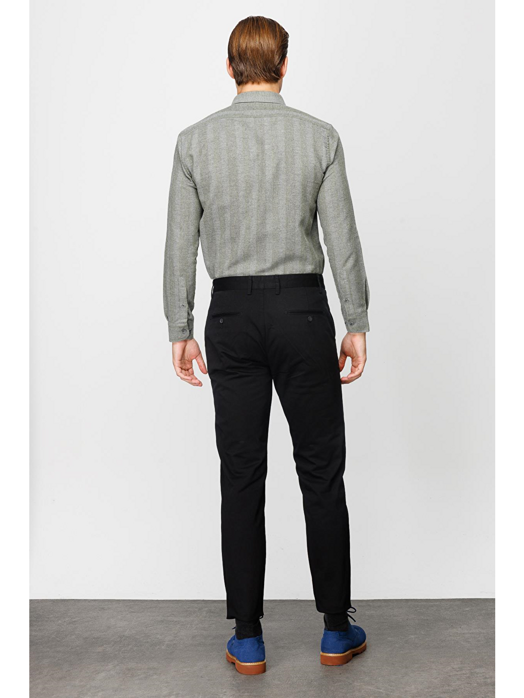 Siyah Erkek Pamuklu Kumaş Pantolon Rahat Kalıp Günlük Ofis Stili-2