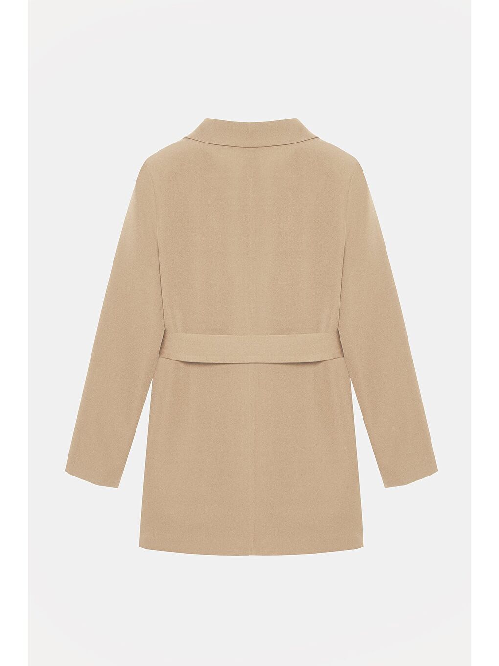 Bej Vizon Kadın Tek Düğmeli Dokuma Kruvaze Blazer Ceket - Kuşaklı-4