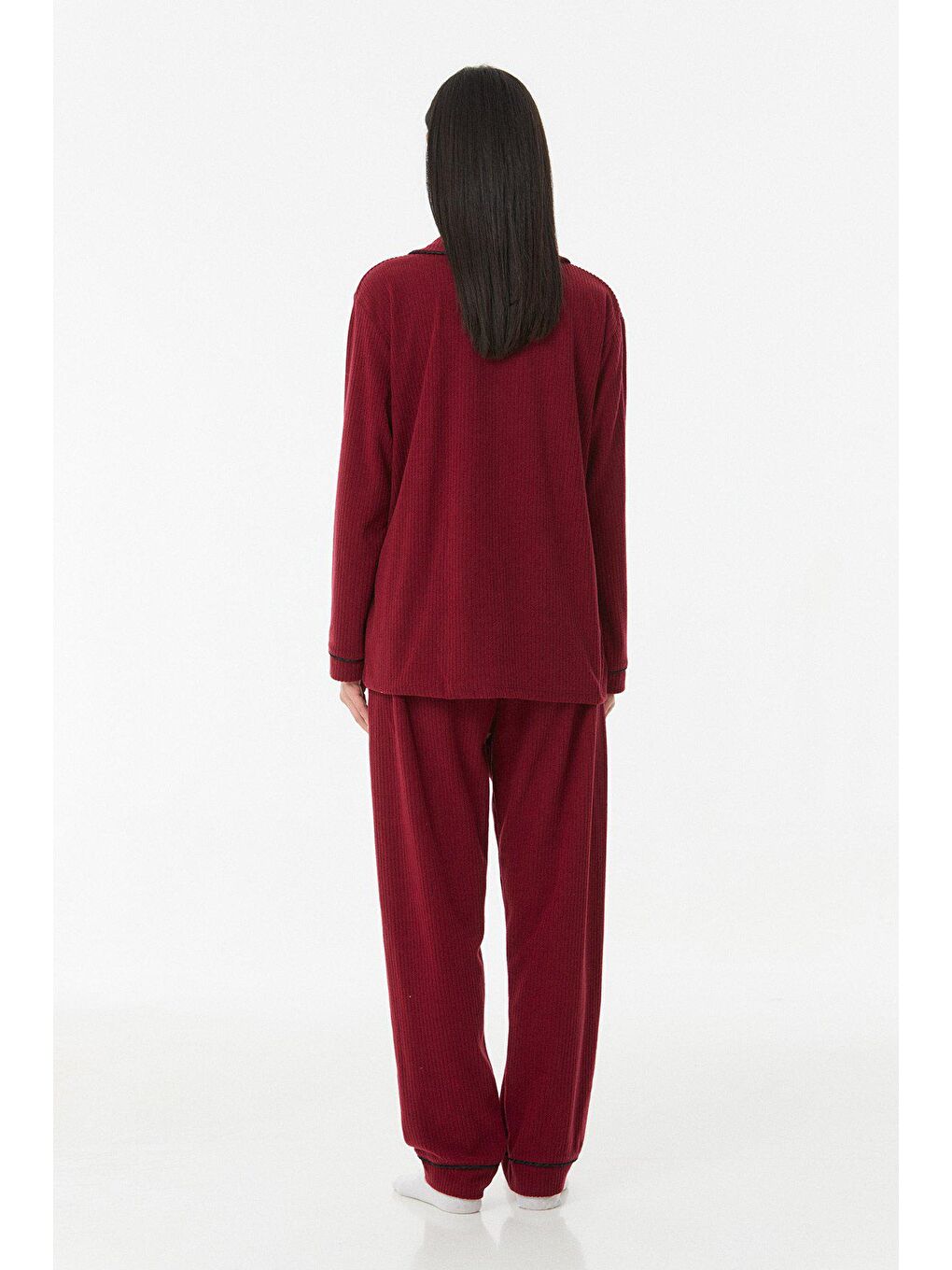 Mürdüm Fitilli Düğmeli Pijama Takımı-4