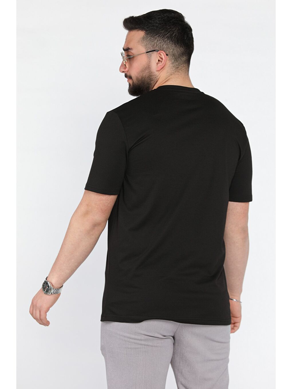 Siyah Erkek Ön Baskılı Bisiklet Yaka Tişört-2