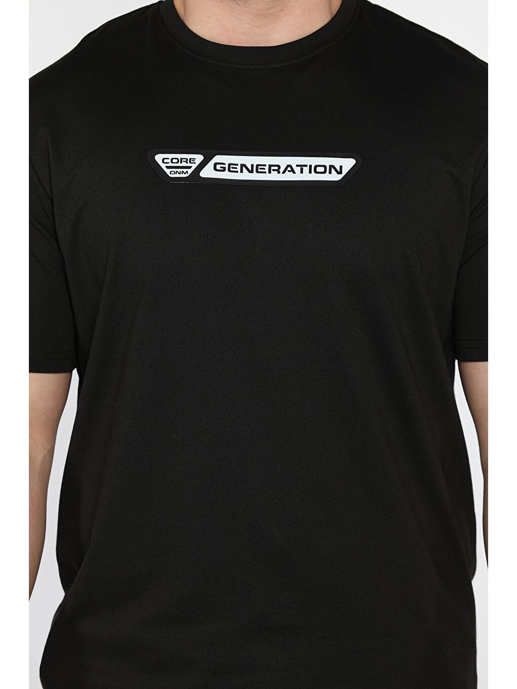 Siyah Erkek Ön Baskılı Bisiklet Yaka Tişört-3