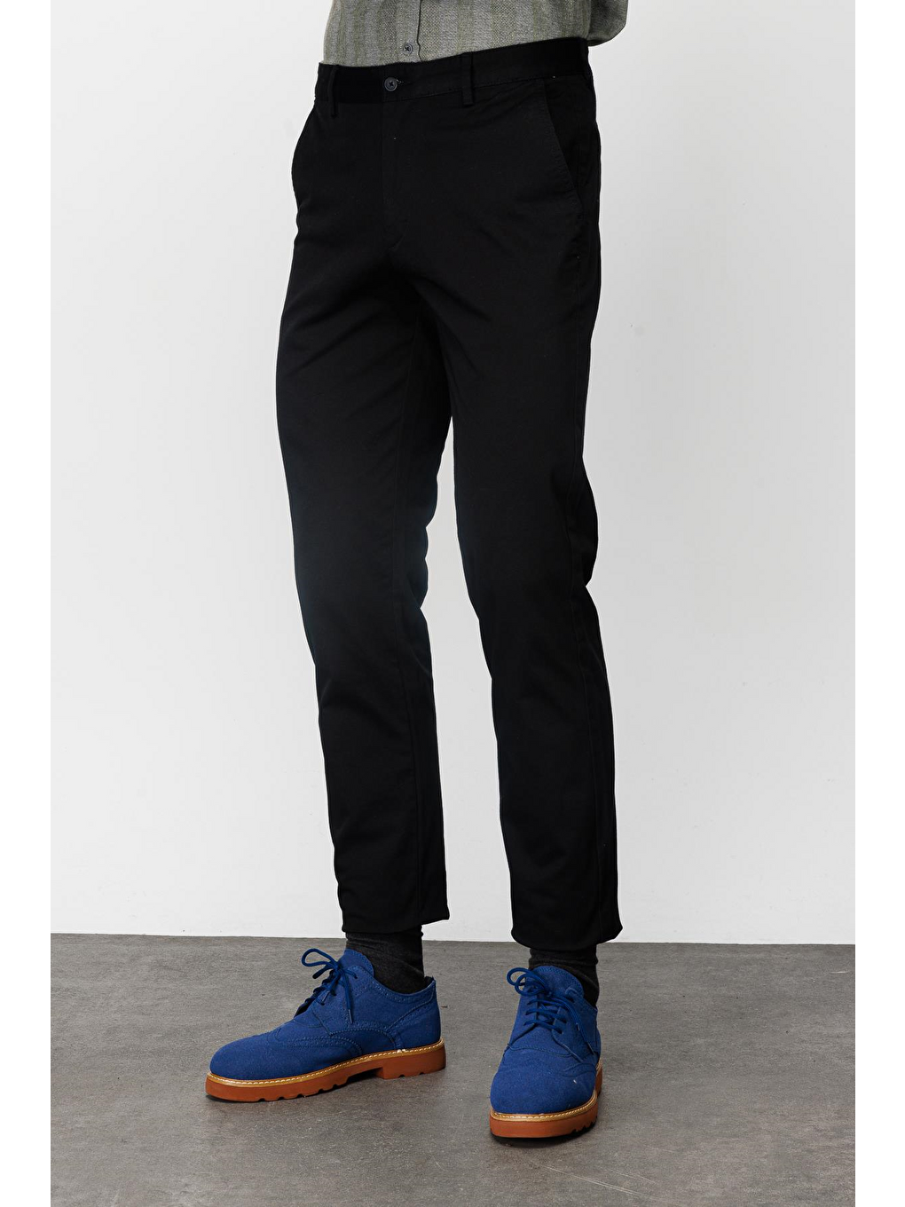 Siyah Erkek Pamuklu Kumaş Pantolon Rahat Kalıp Günlük Ofis Stili-3