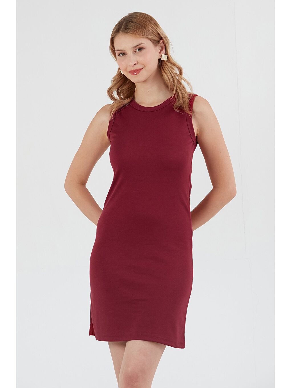 Bordo Basic Halter Yaka Elbise-1