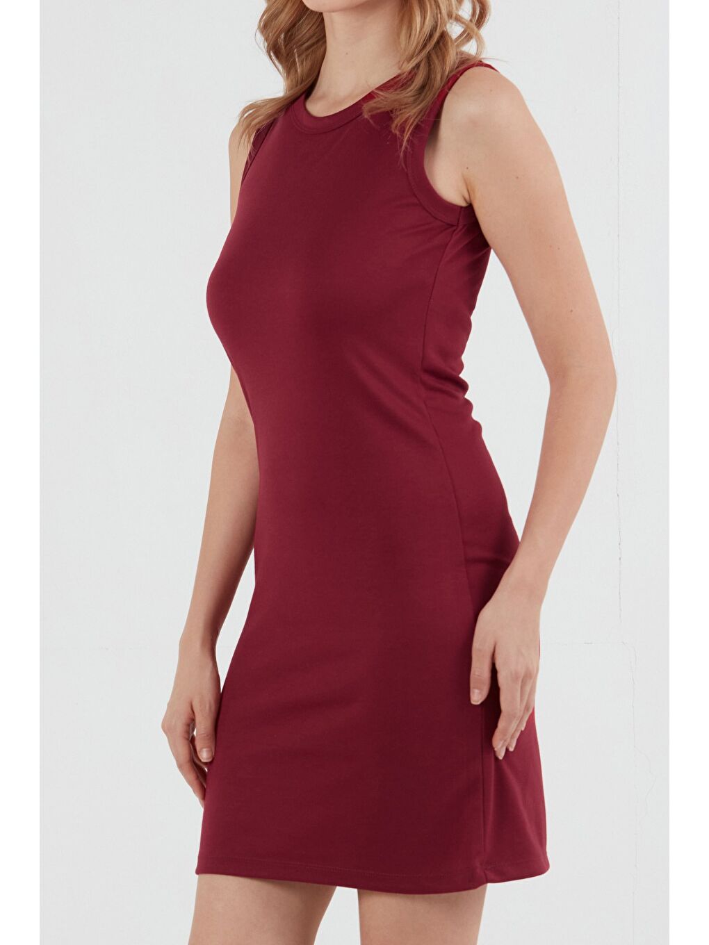 Bordo Basic Halter Yaka Elbise-4