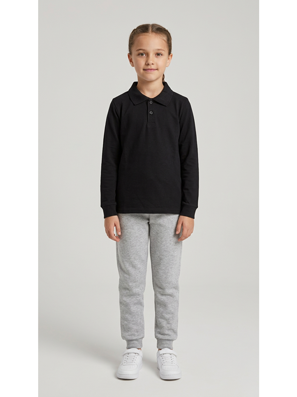 Siyah Kız Çocuk Okul Uzun Kol Polo Yaka Lakost