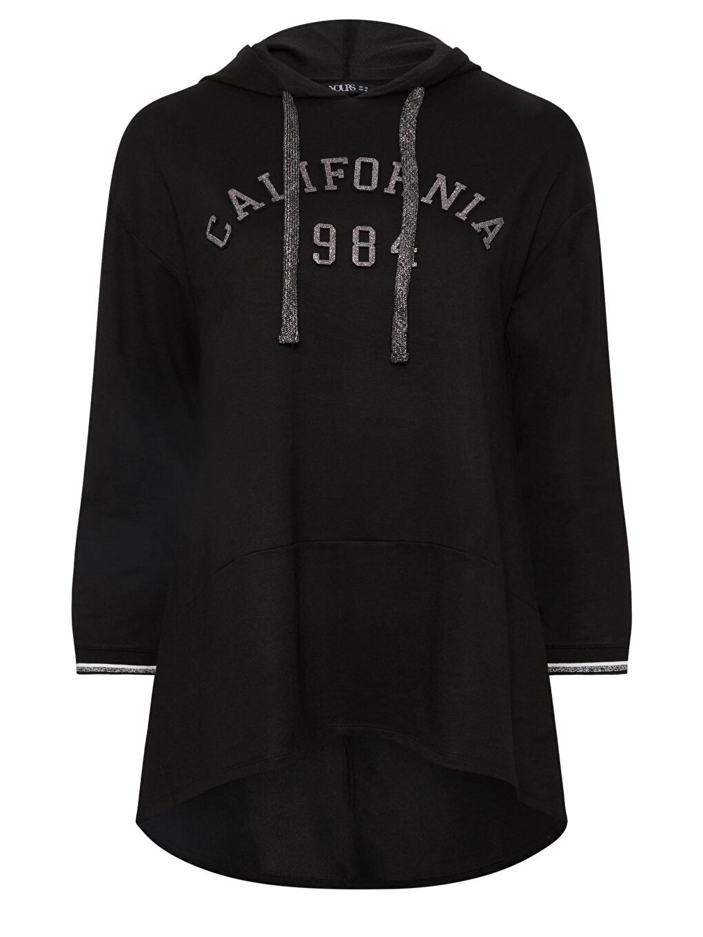 Siyah Büyük Beden Uzun Kollu Arkası Uzun Baskılı Kapüşonlu Sweatshirt 302846-4