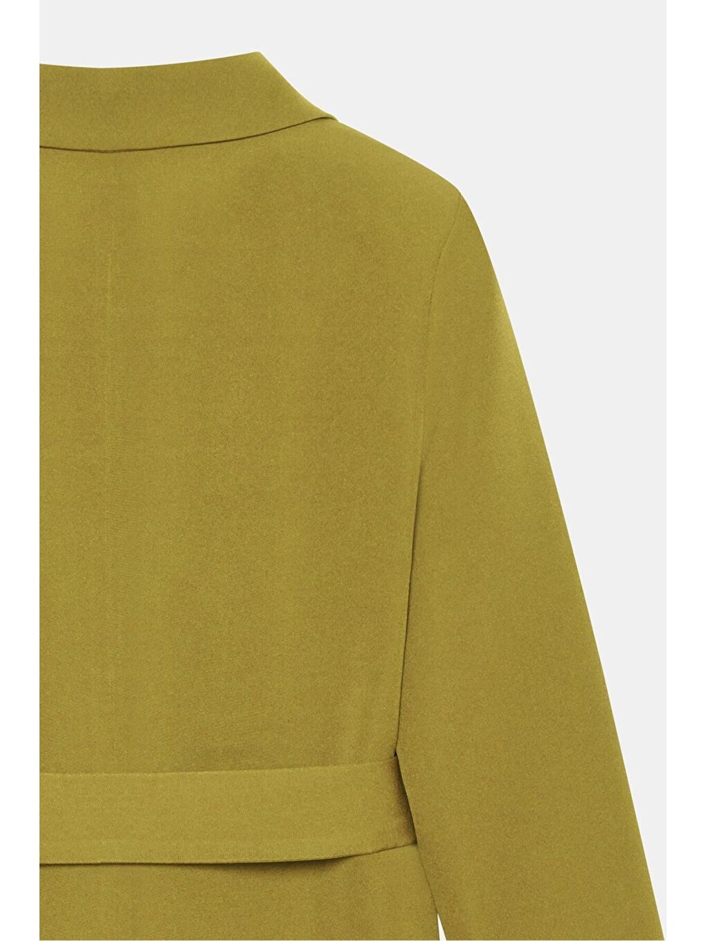 Yağ Yeşili Kadın Tek Düğmeli Dokuma Kruvaze Blazer Ceket - Kuşaklı-5