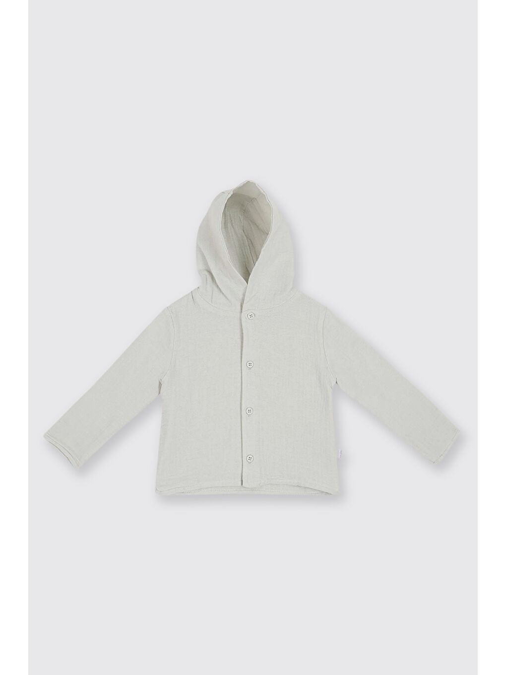 Yenidoğan Kapüşonlu Düğmeli Müslin Gri Ceket