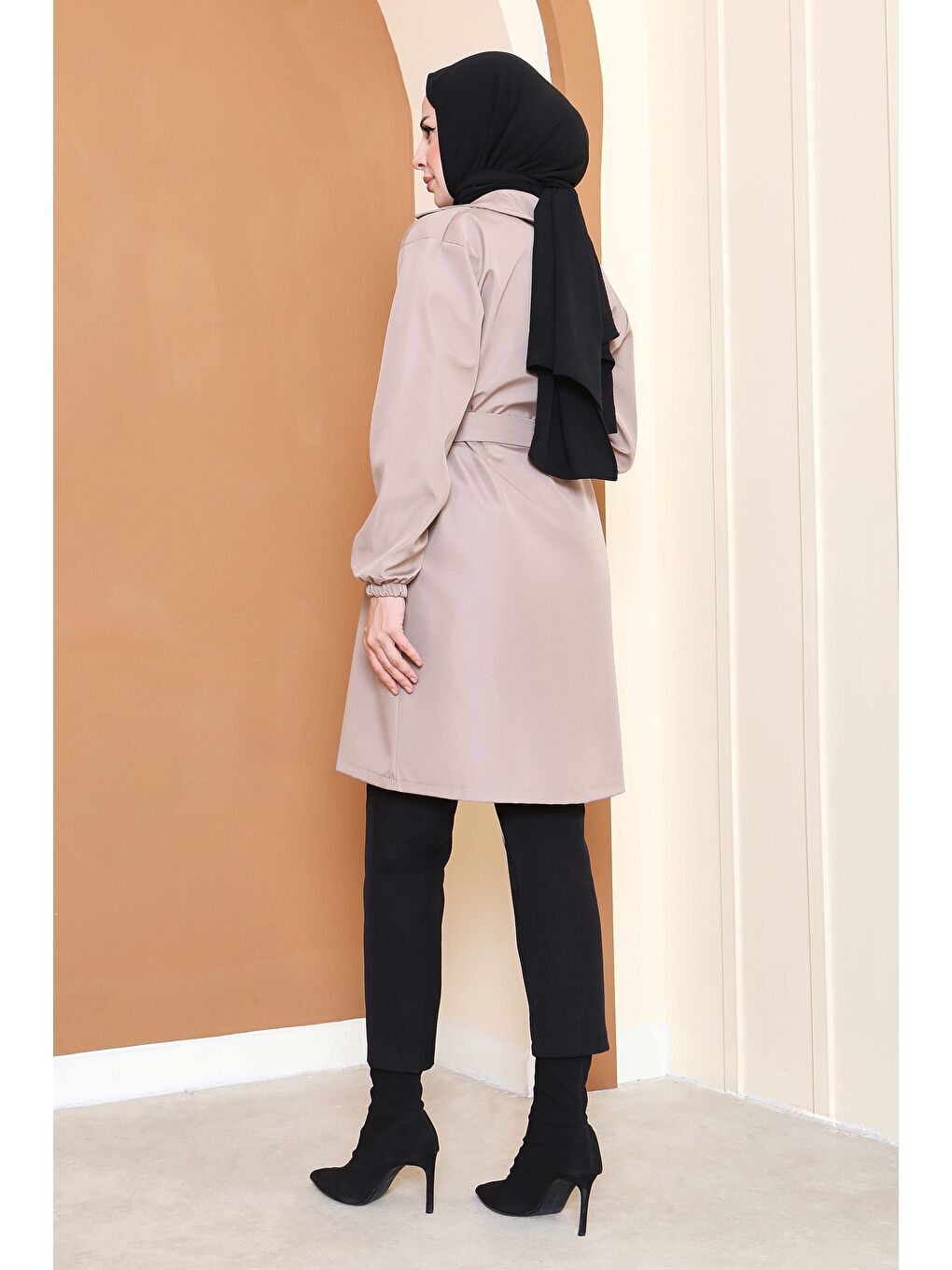 Kuşaklı Kolu Lastikli Miranda Trençkot Bej - 27799-BEJ-1