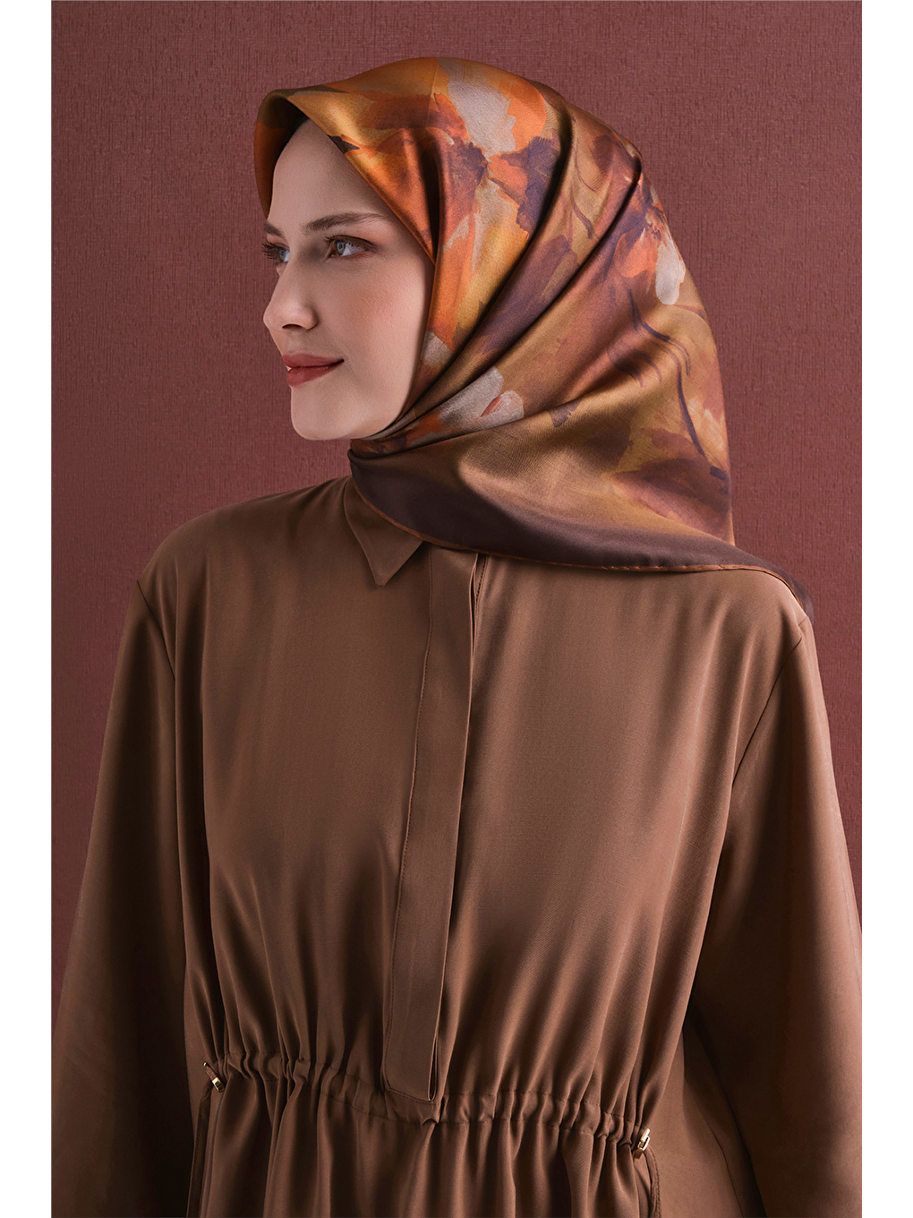 Kahverengi Saf İpek Twill Eşarp 9611d 56-1