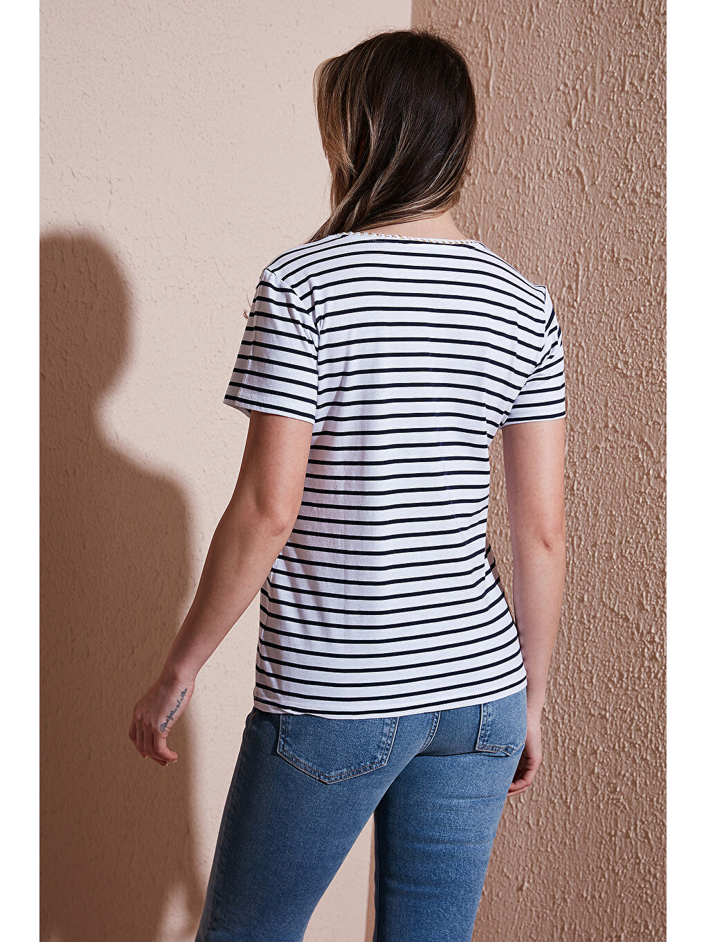 Lacivert % 100 Pamuk Regular Fit V Yaka T Shirt 25Y0478K1-4