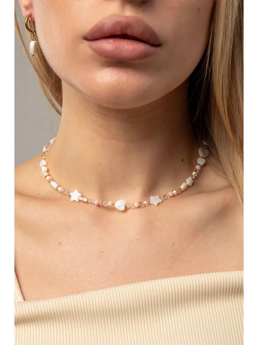 New Obsessions Sarı Sedef Kalp ve Yıldız Detaylı Kolye-Bileklik Set - 1