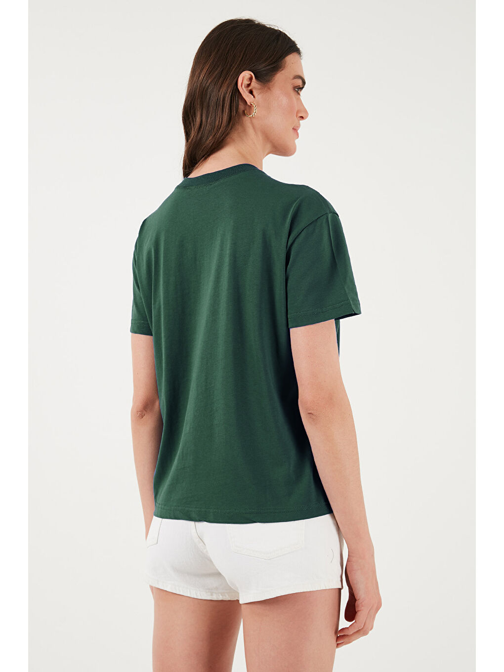 Yeşil Pamuklu Oversize Fit Bisiklet Yaka Kadın T Shirt 5866097-4