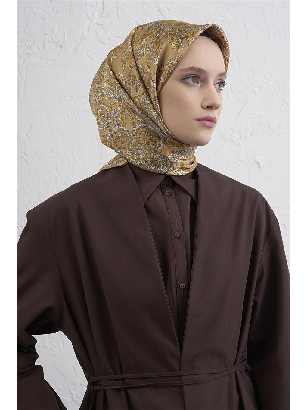 Sarı Saf İpek Sura Eşarp 9421D 05-2