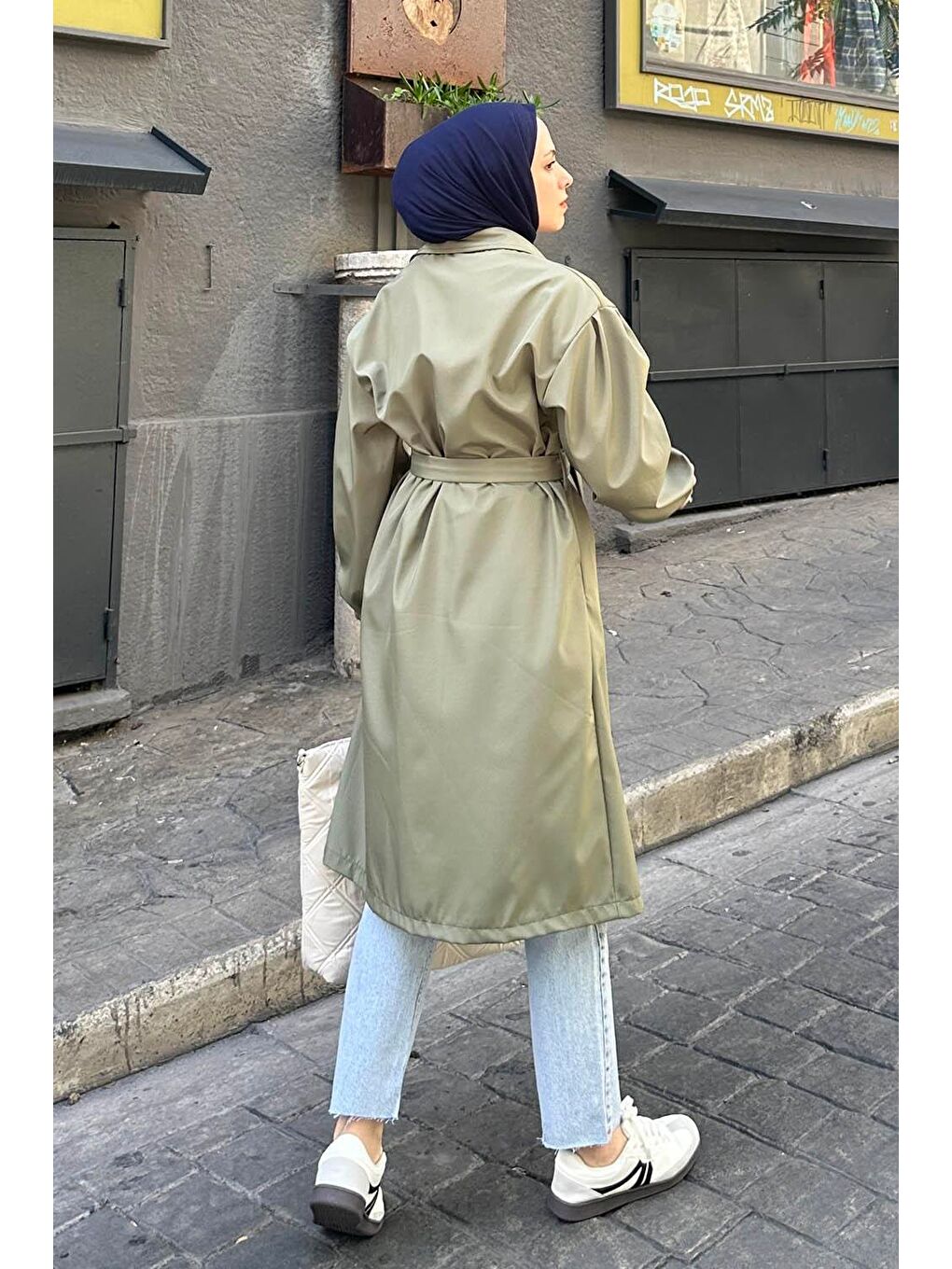 Kol Elastik Detaylı Trençkot Haki-3