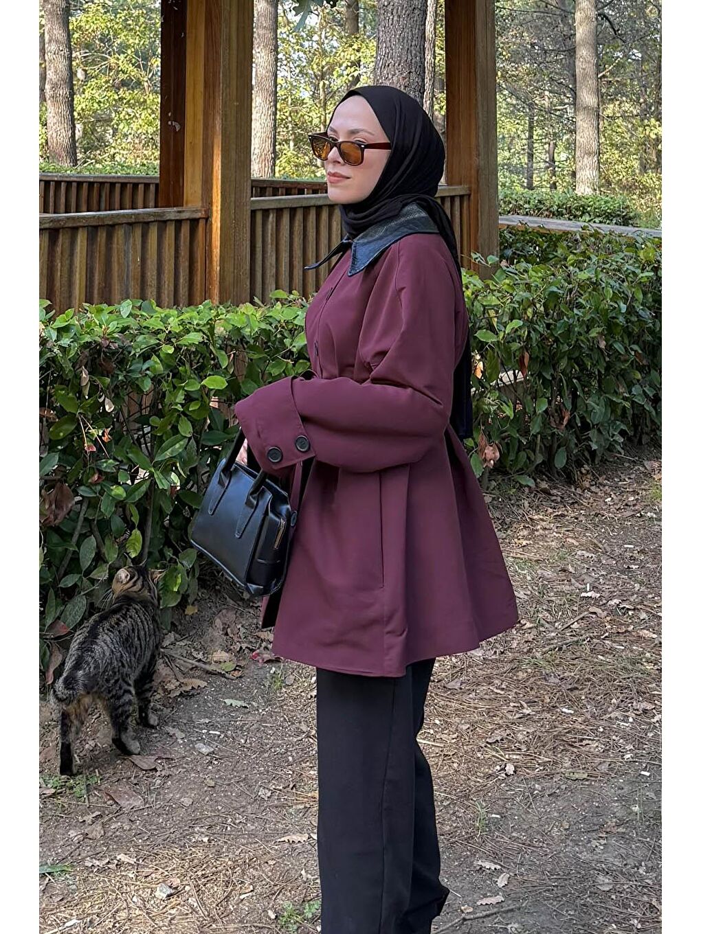 Garni Yaka Trençkot Bordo-1