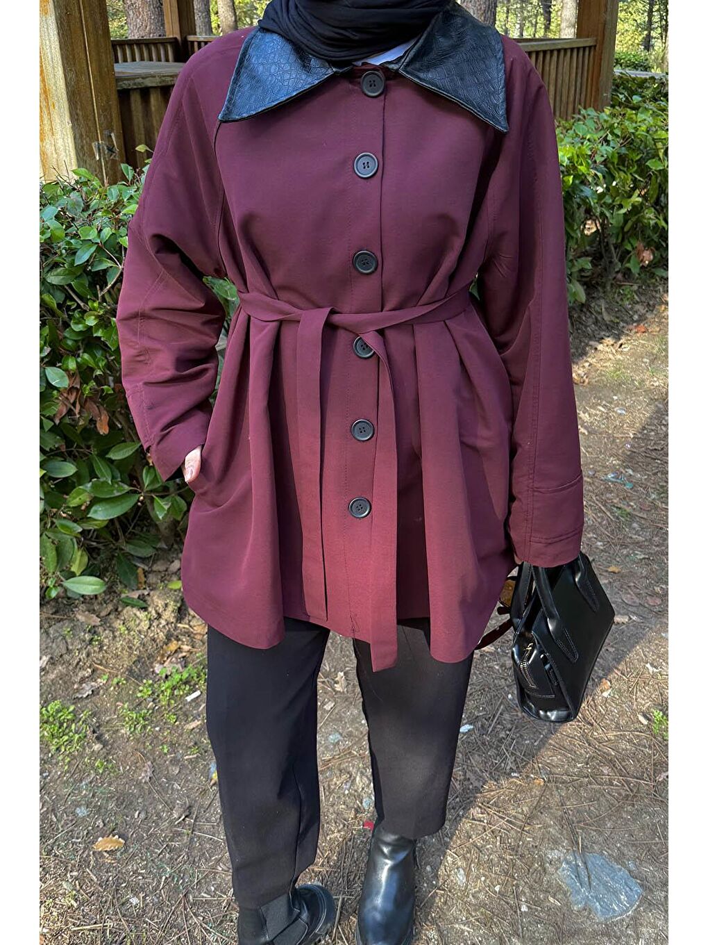 Garni Yaka Trençkot Bordo-2