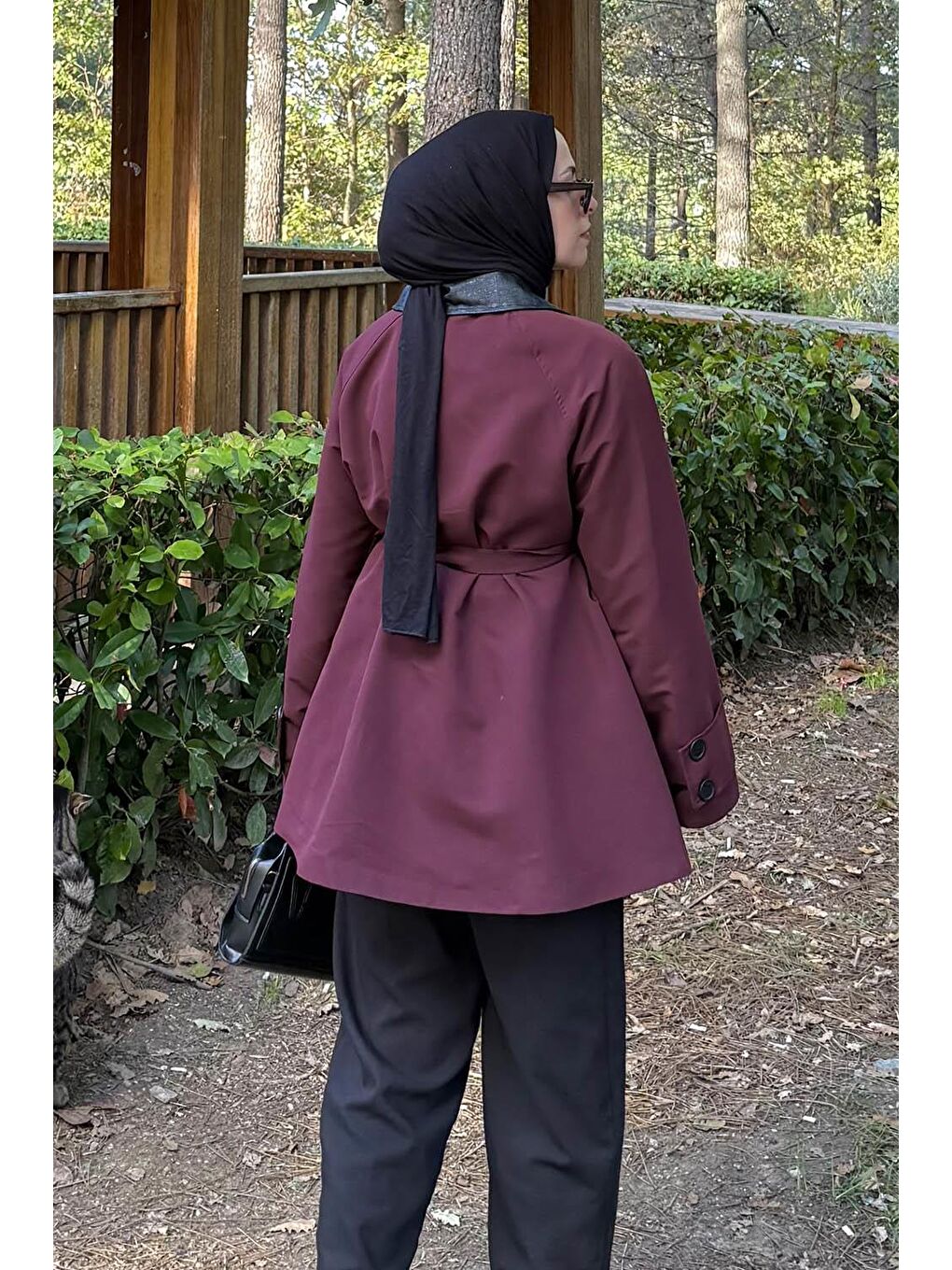 Garni Yaka Trençkot Bordo-3