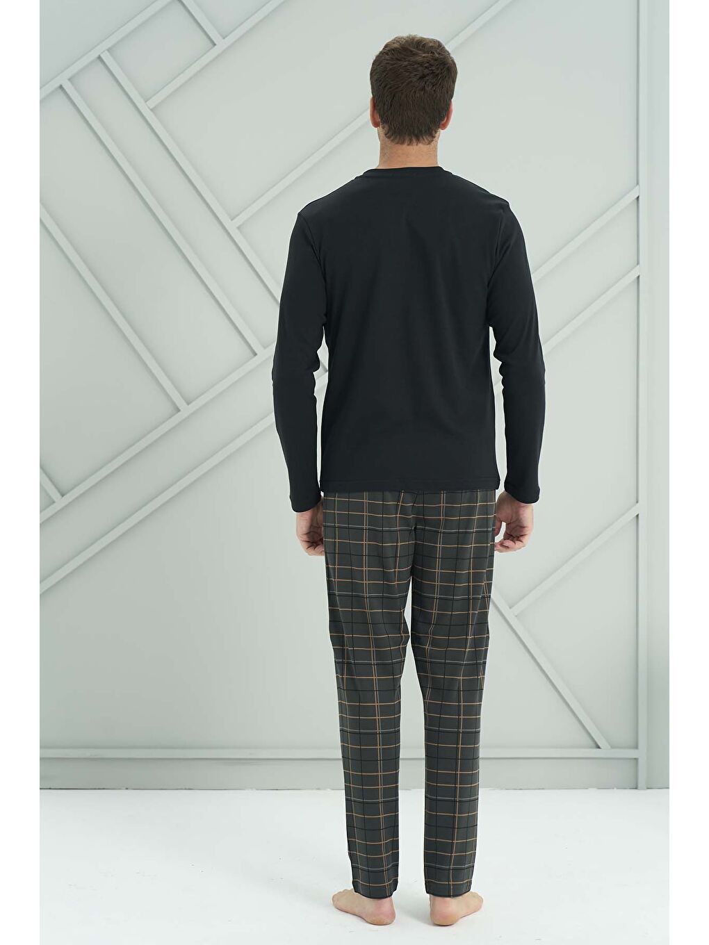 Haki Erkek Penye Uzun Kol Pijama Takımı 2232 Siyah04-1