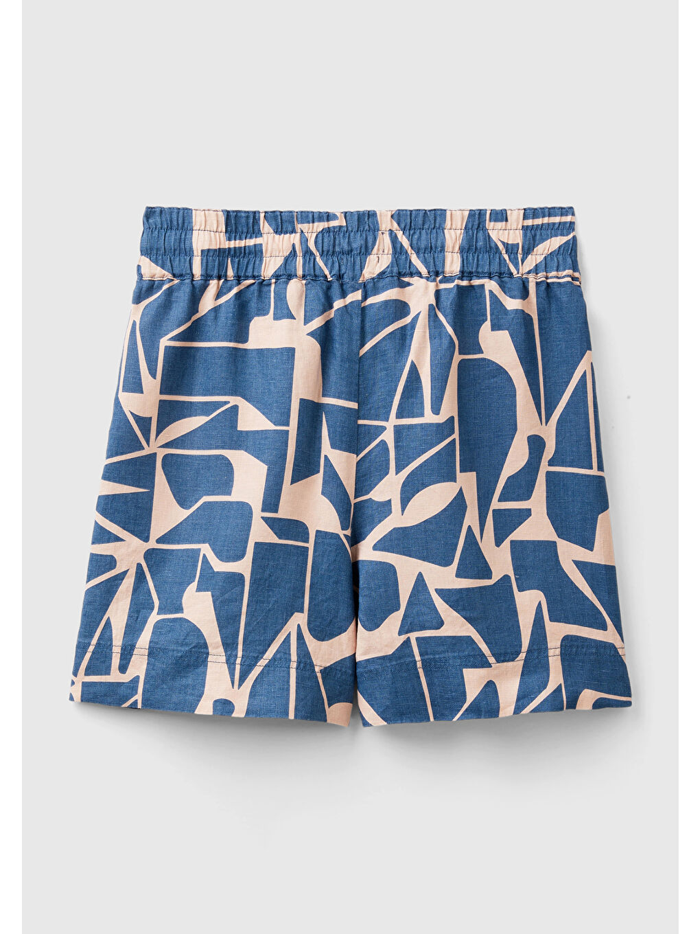 Kadın Lacivert %100 Keten Tamamı Desenli Beli Bağlamalı Şort-3