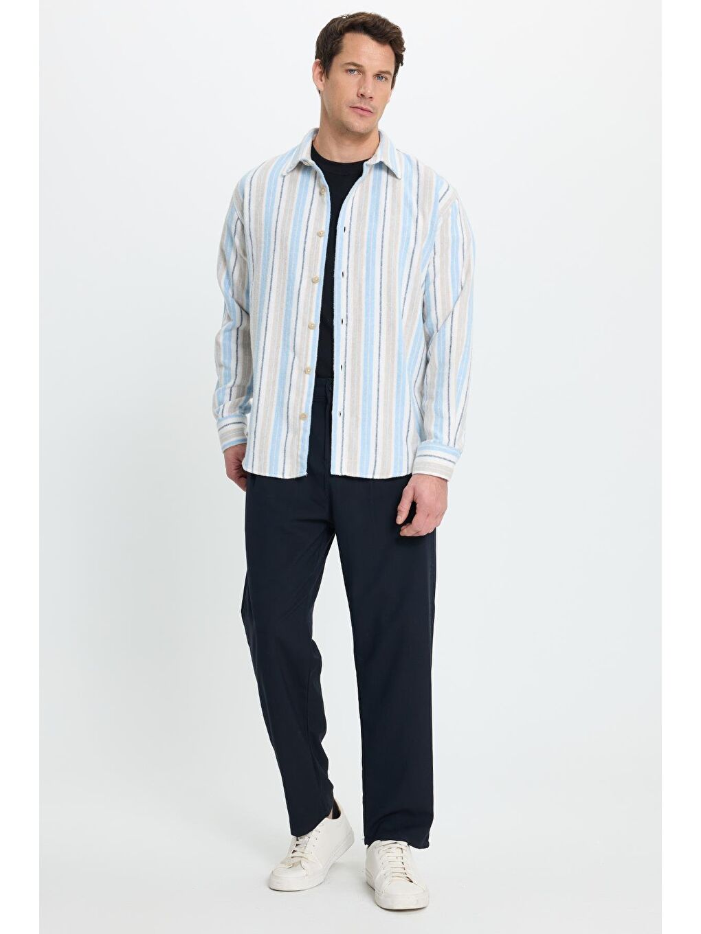 Mavi Erkek Relax Fit Rahat Kesim Spor Yaka Çizgili Oduncu Gömlek-4