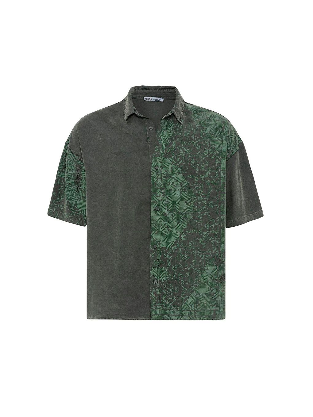 Yıkamalı Oversize Kısa Kol Gömlek Haki-1