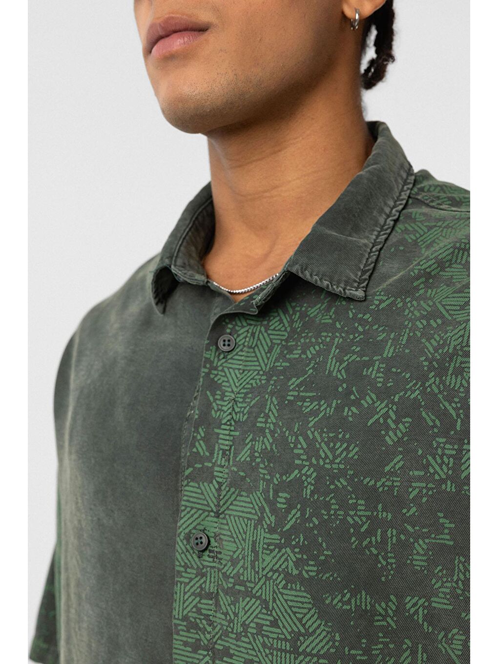 Yıkamalı Oversize Kısa Kol Gömlek Haki-5