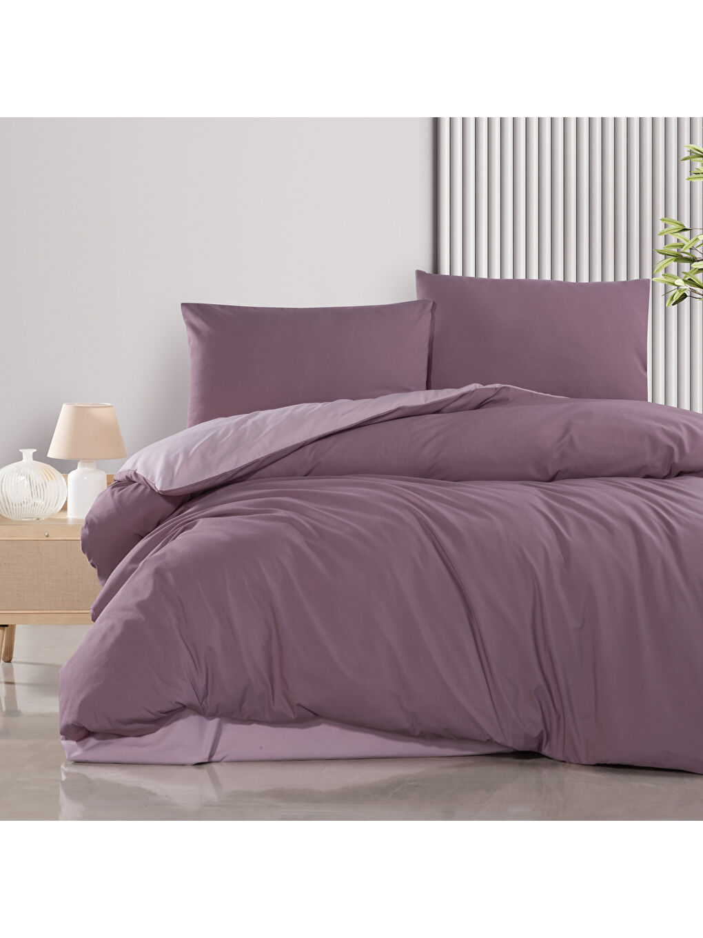 Home Mia Çift Kişilik Nevresim Takımı 4 Parça-Mürdüm