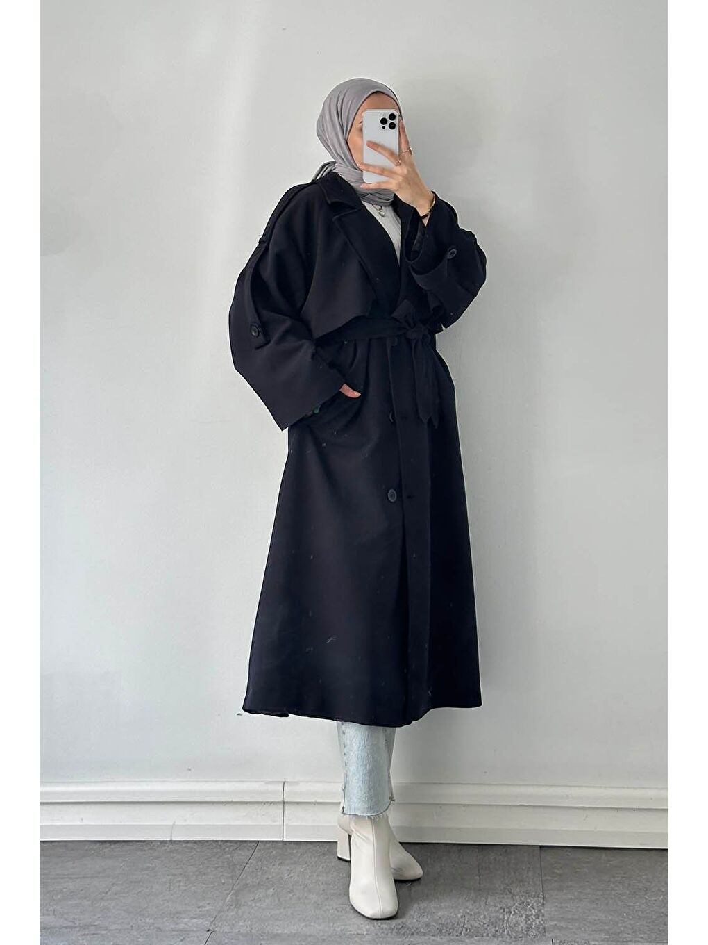 Bağlama Detaylı Trençkot Lacivert
