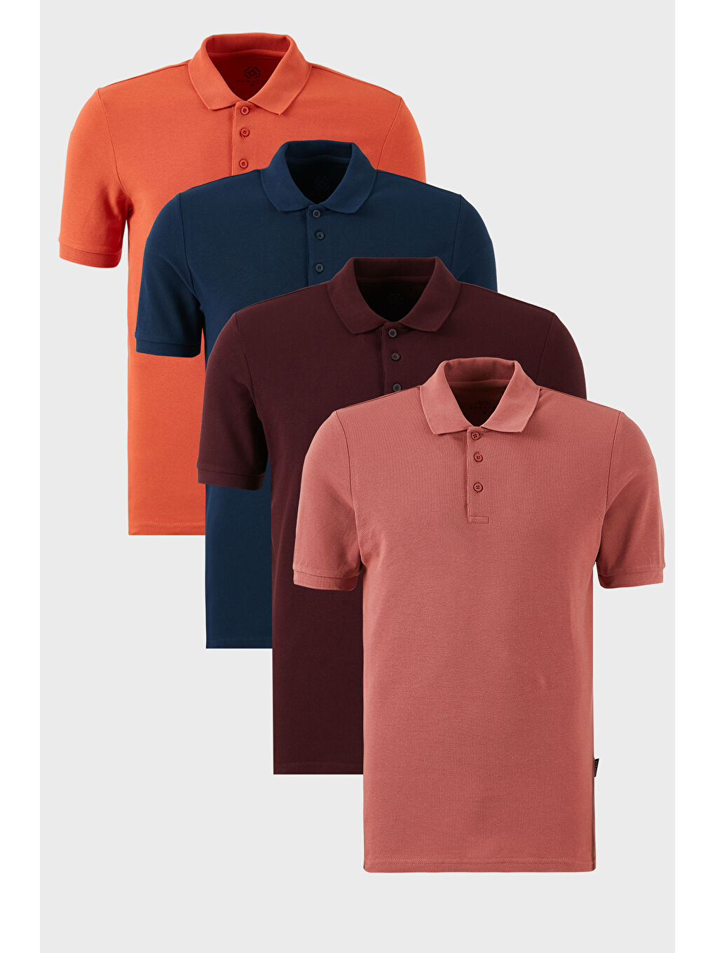 Kahverengi Pamuklu Regular Fit Düğmeli Polo Yaka 4'lü Paket T Shirt 5902127S4
