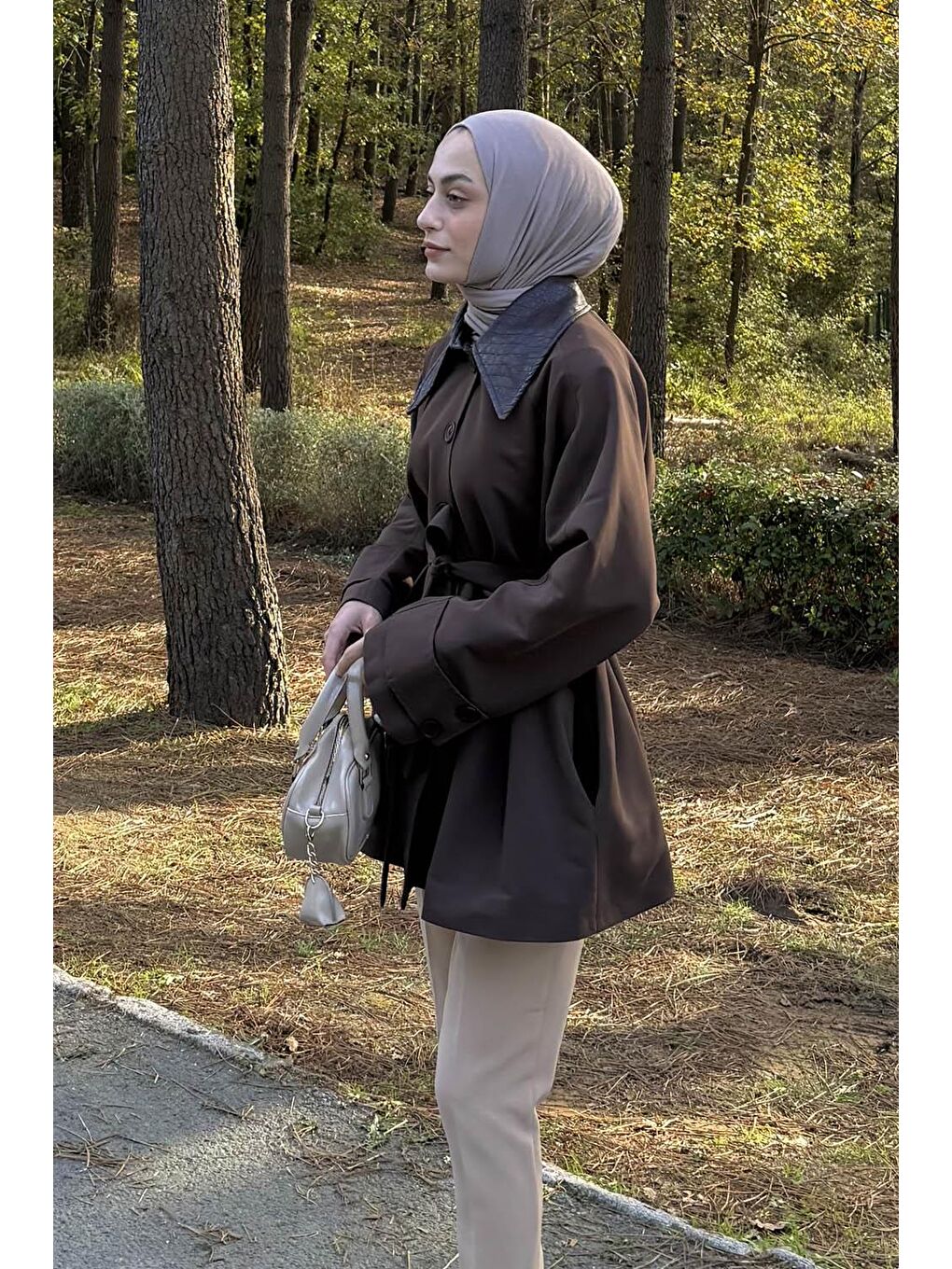 Garni Yaka Trençkot Acı Kahverengi-1